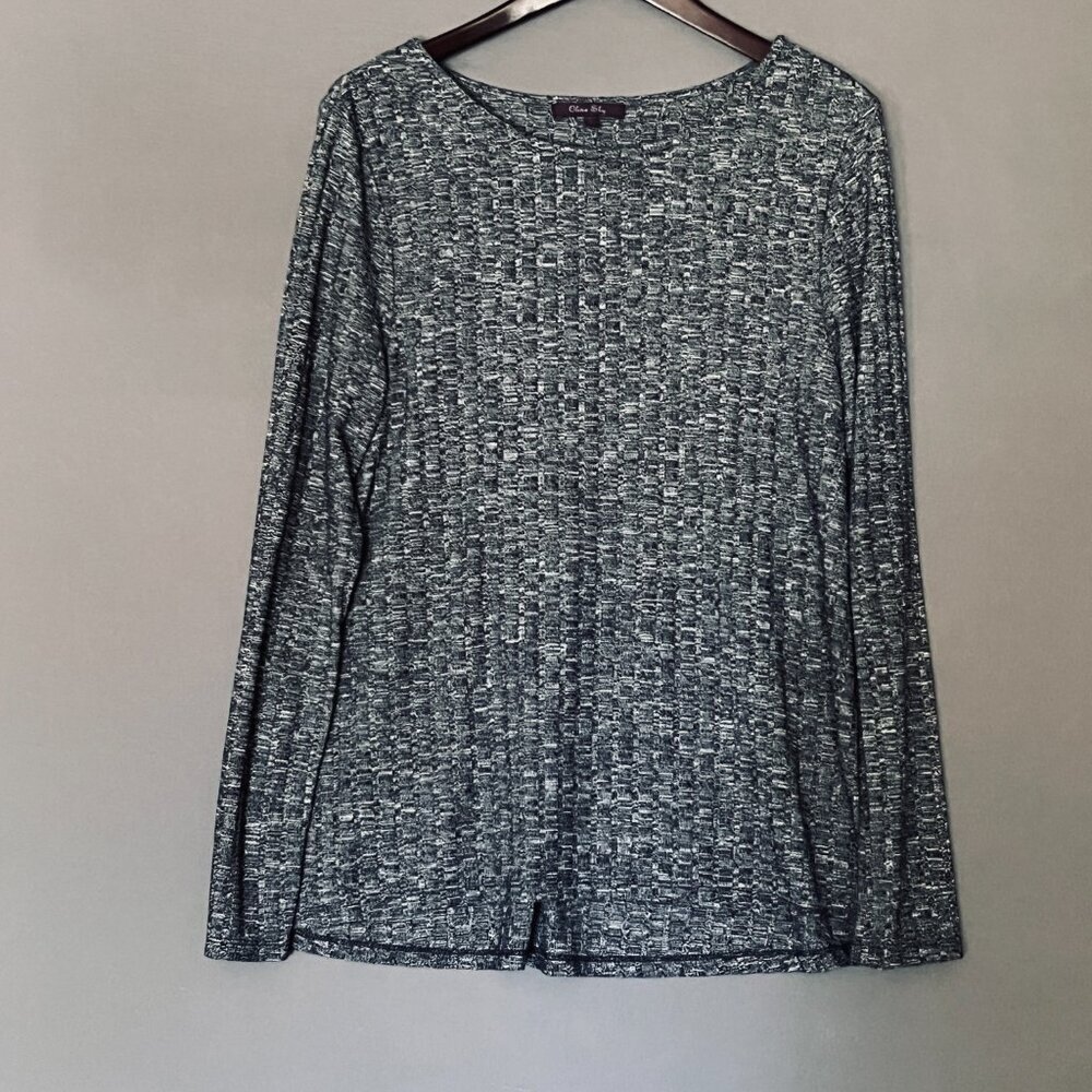 Olivia Sky Grey Long Sleeve Knit Blouse Women's L
